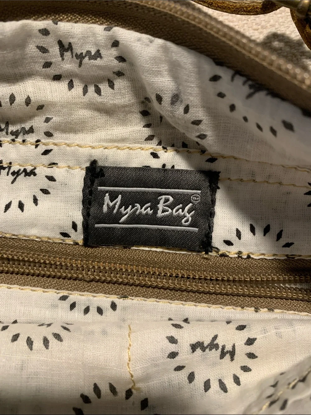Myra Bag Crossbody purse Olive Green Design w/Brown Leather
